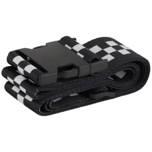 Checkered Luggage Strap Black-White Folded Close Up